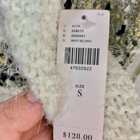 NWT Moth Anthropologie White and Metallic Crocheted Fringed Poncho Sweater - Picture 5 of 9